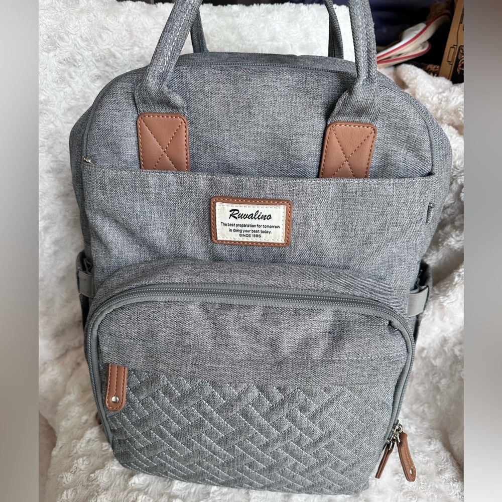 Ruvalino Neutral All-in-One Baby Bags Light Gray Diaper Bag Back Pack